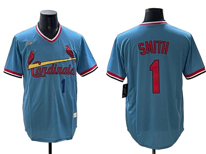 Men St.Louis Cardinals #1 Smith Blue Throwback Game 2025 Nike MLB Jersey style 1->st.louis cardinals->MLB Jersey